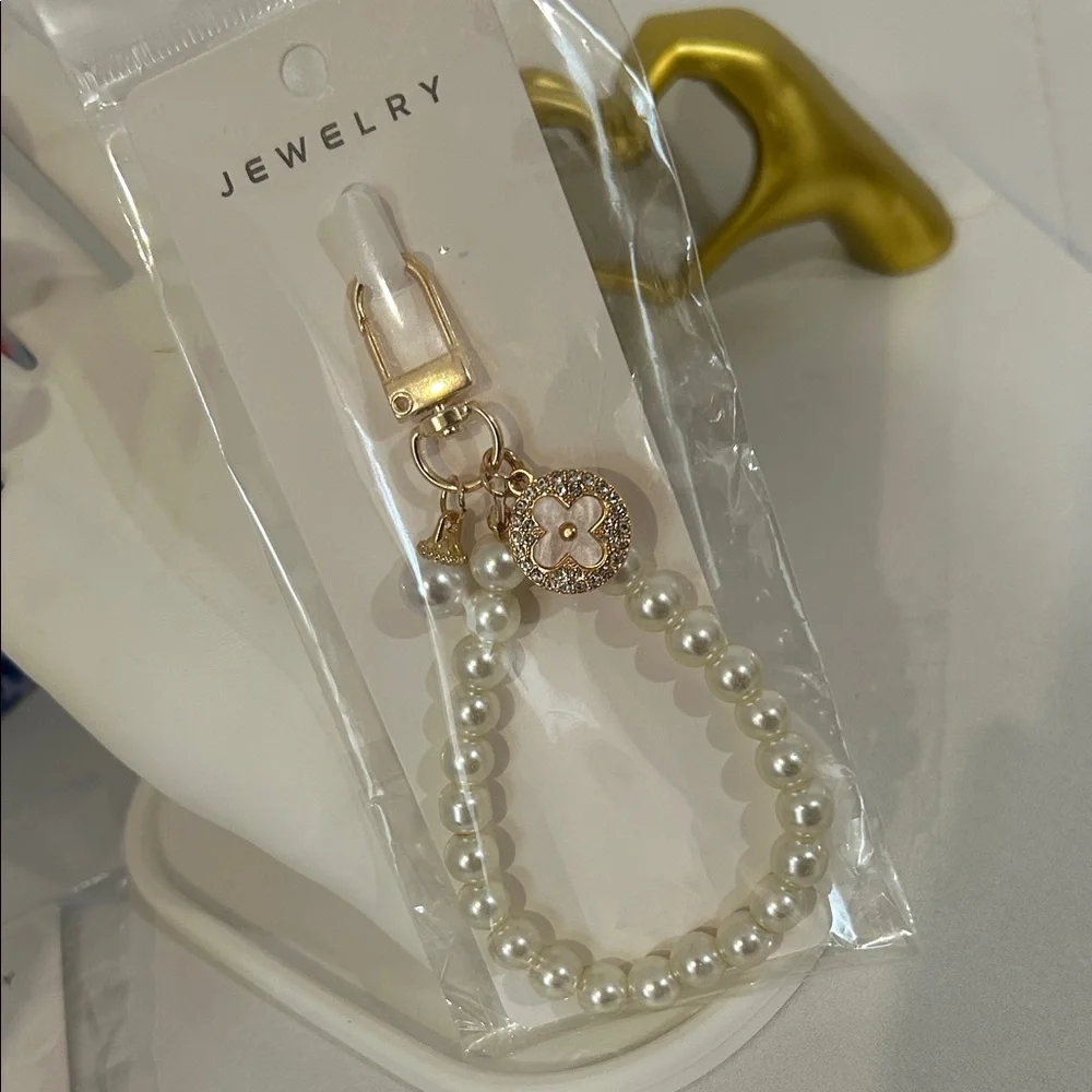 Pearl Beaded Keychain Strap with Floral Charm - Choose 1 - Picture 3 of 3